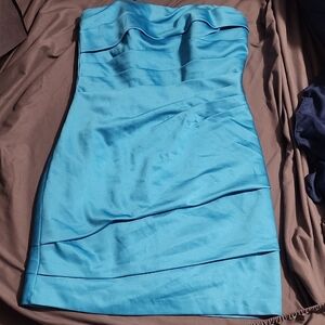 David's Bridal Blue Strapless Dress